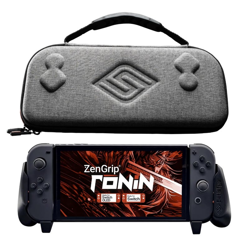 Satisfye - ZenGrip Ronin Slim Bundle, Accessories Compatible with Nintendo Switch & OLED - The Bundle includes: Black Ronin ZenGrip and Grey ZenCase Slim (BLACK) - Image 1